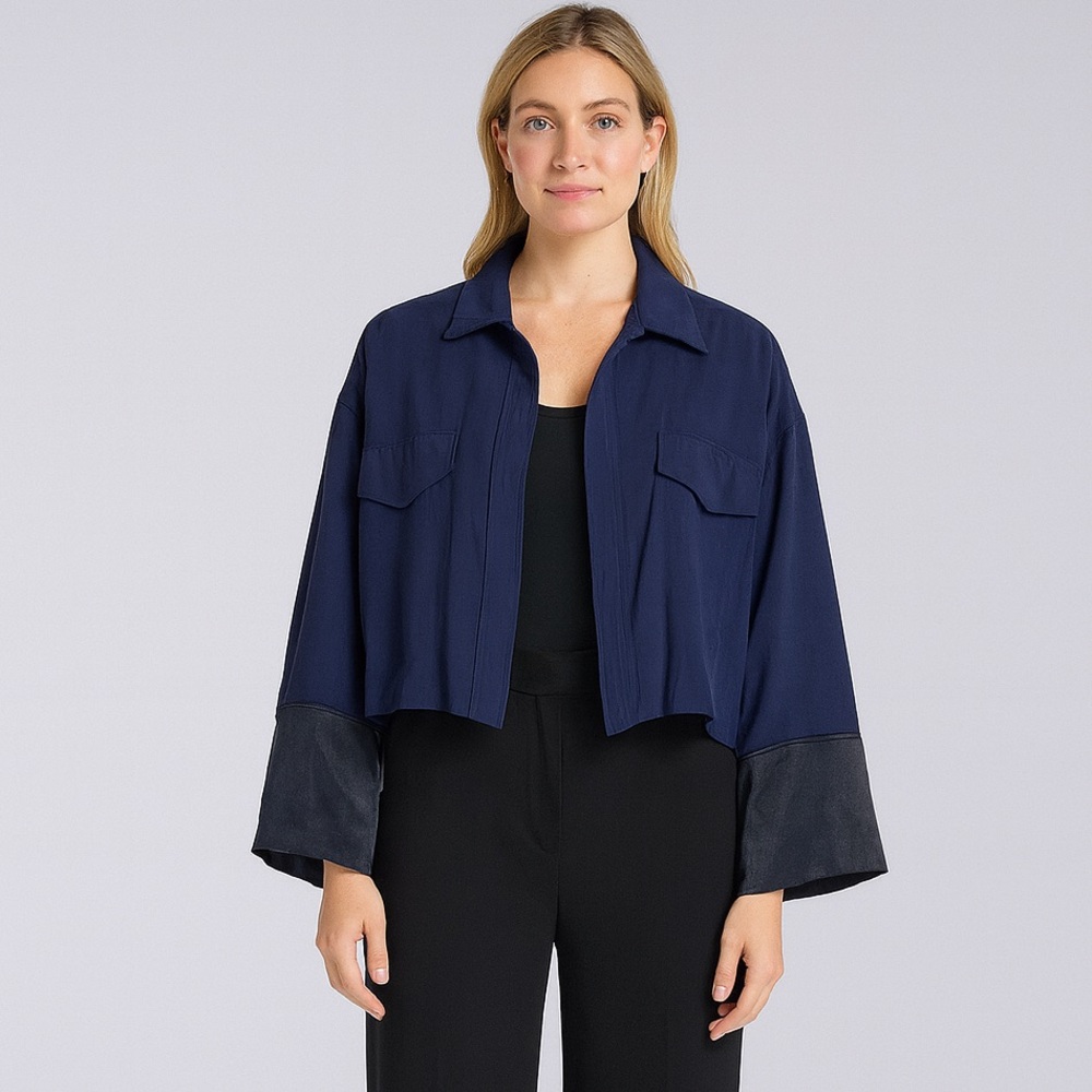 EVIDNT navy & black boxy oversized cropped blazer jacket sz s lagenlook office